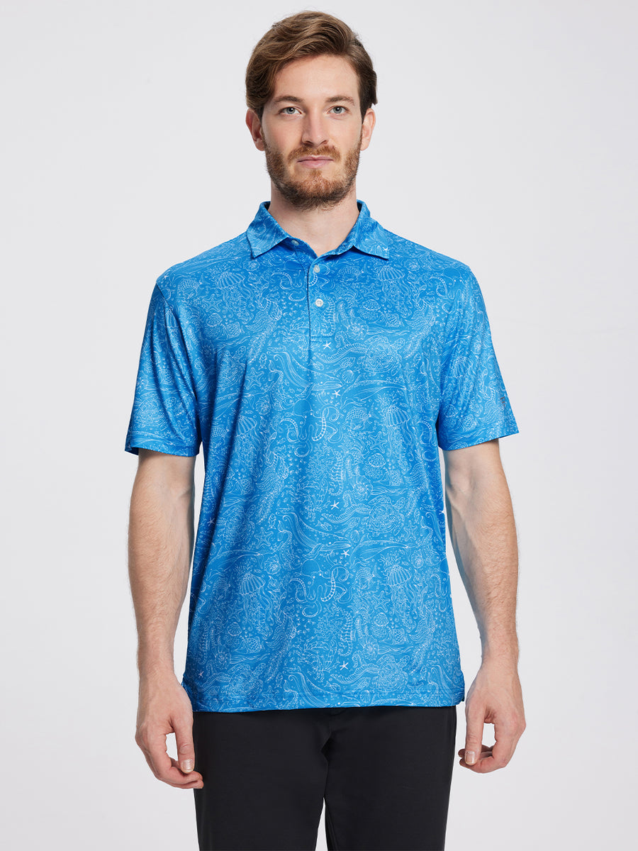 Men's Printed Dry Fit Moisture Wicking Lightweight Golf Polo